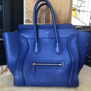 CELINE Drummed Calfskin Mini Luggage Indigo